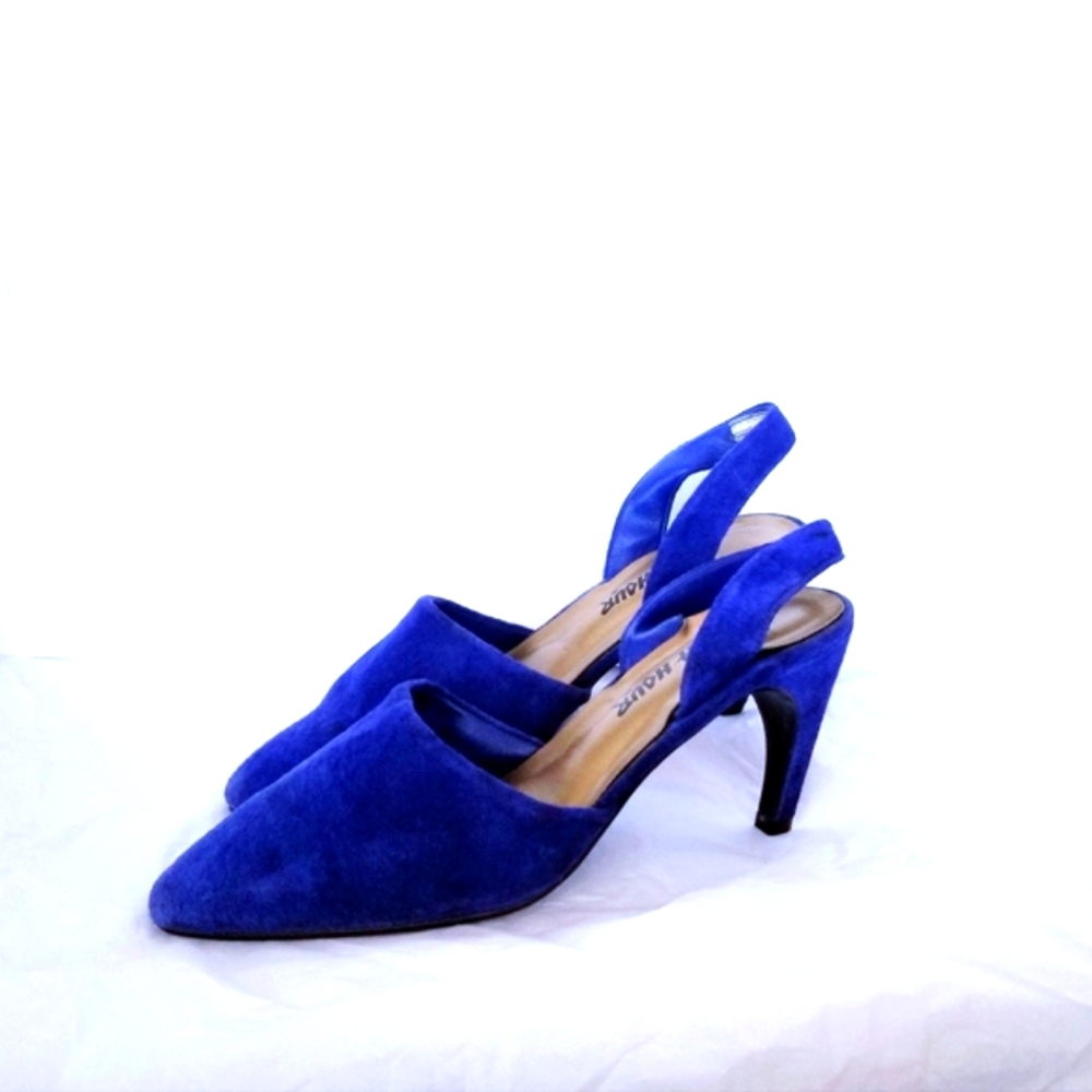 Elegant Blue Suede Slingback Heels